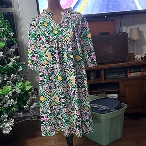 SHEIN Green and Pink Patterned Midi Dress